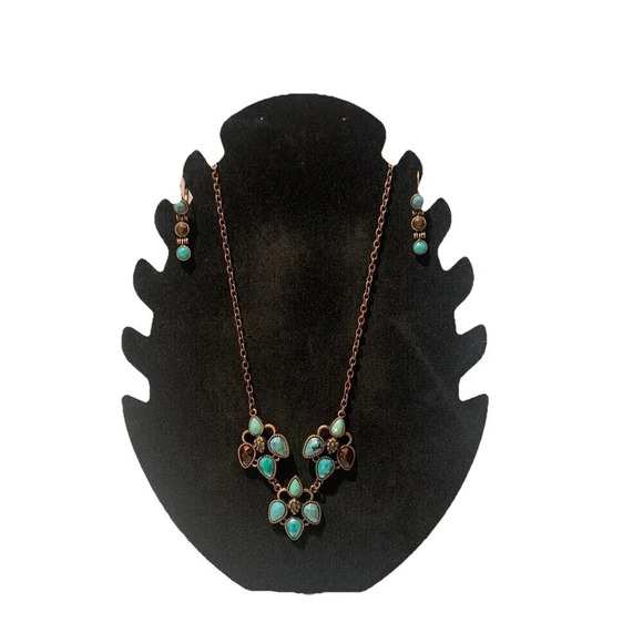 JJ Necklace And Earrings Lot Copper / Bronze Tone And Turquoise Color Boho (J113 - Picture 1 of 7